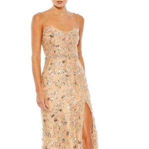 MAC DUGGAL 68049 SLEEVELESS LACE UP BACK NUDE GOWN sz 4